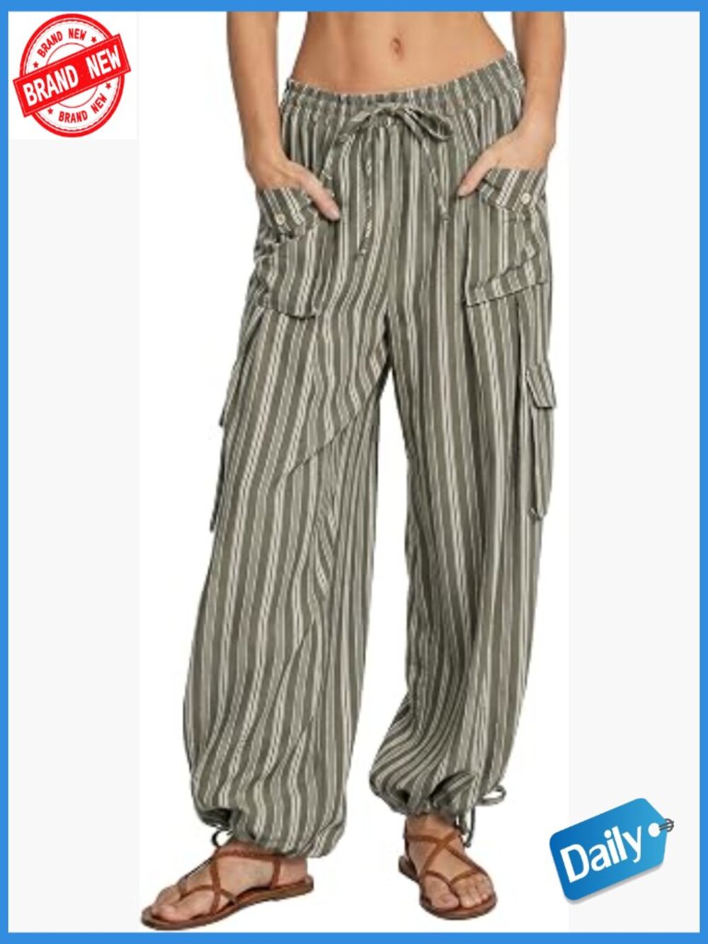 Wide Leg Palazzo Pants with Pockets High Waisted Striped Lounge Trousers